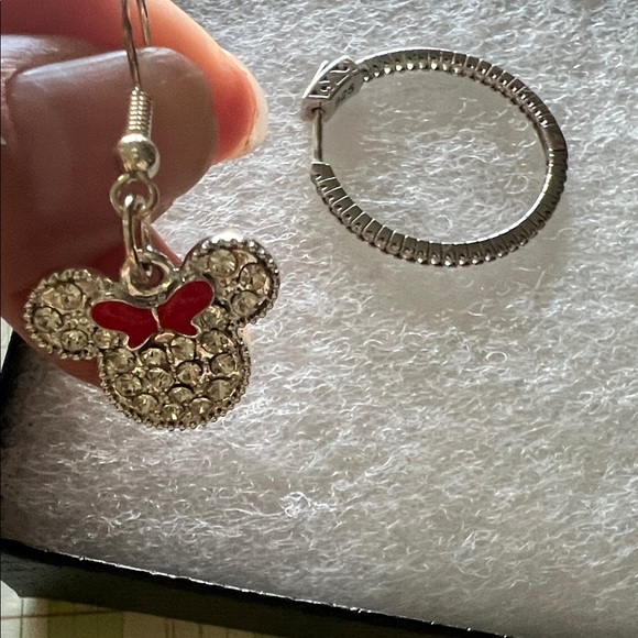 #0700**925 Sterling Silver-and Red Mini Mouse Earrings/ Hoops CZ Crystal Set. - Picture 5 of 7